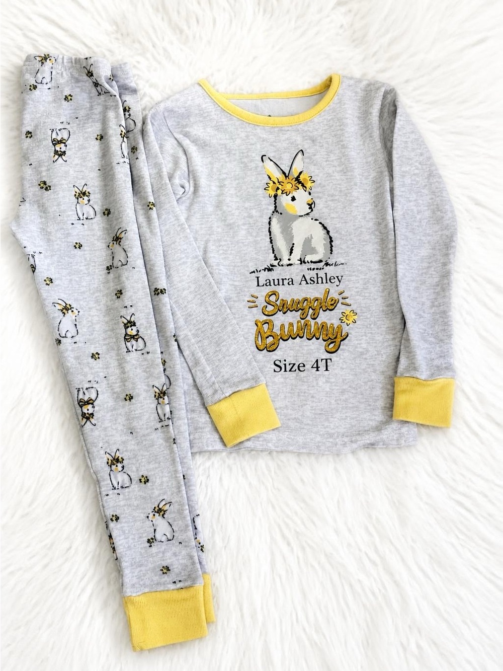 Laura Ashley Grey and Yellow Snuggle Bunny Pajama Set